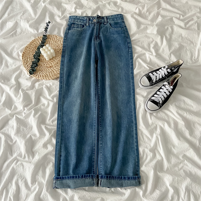 Vintage Klasik Highwaist Straight Loose Celana Jeans Panjang Wanita/Celana Kulot Jeans Kulot