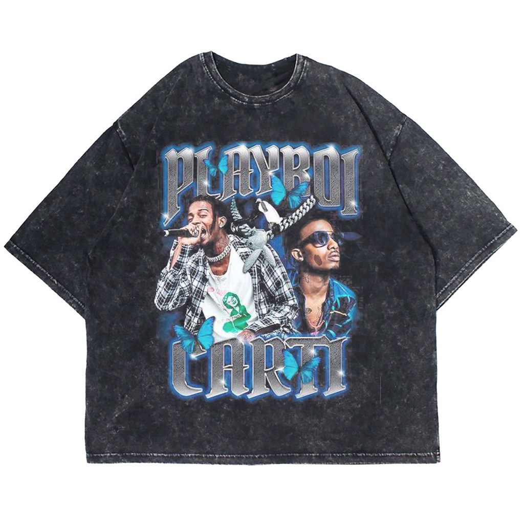 KAOS OVERSIZE PLAYBOI CARTI WASHING VINTAGE RAP TEE ( WASHING T-SHIRT )