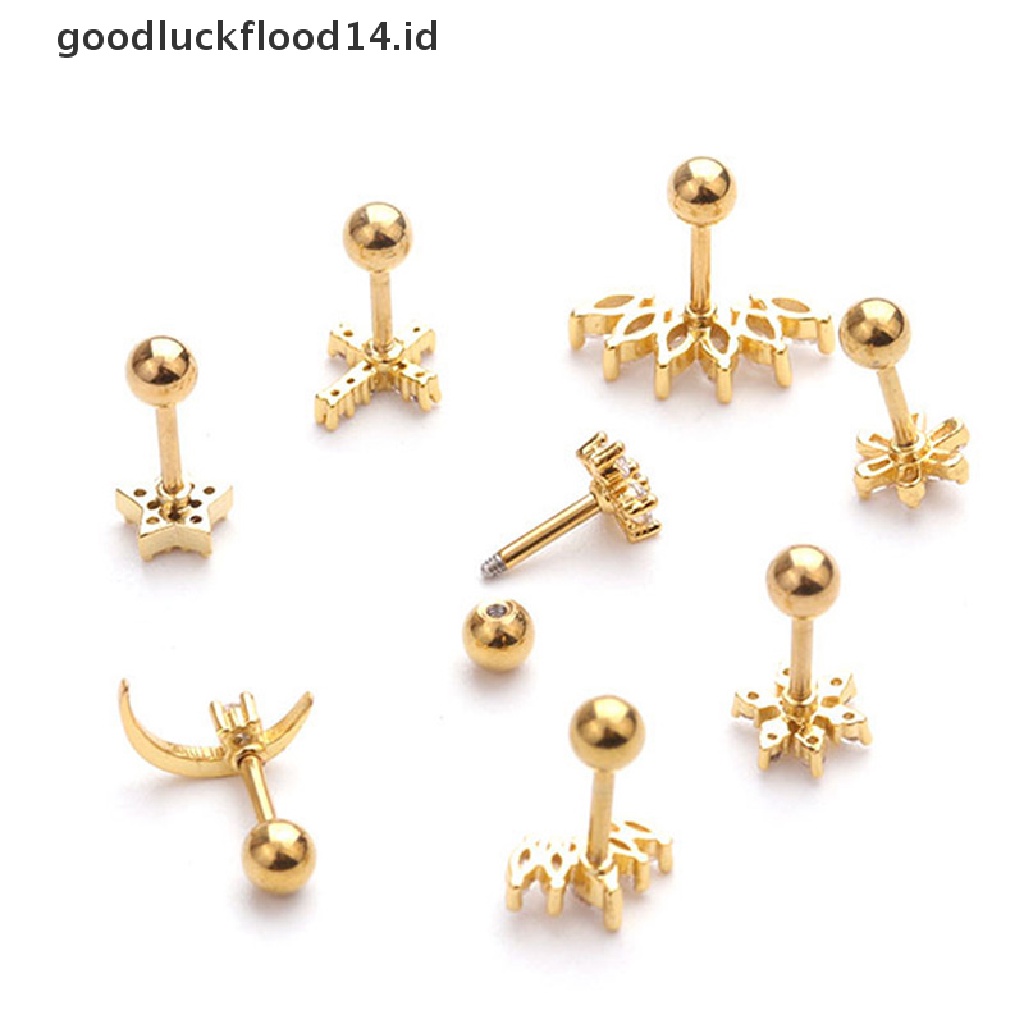 [OOID] Crystal Bar Barbell Ear Cartilage Tragus Helix Studs Piercing Earrings Jewelry ID