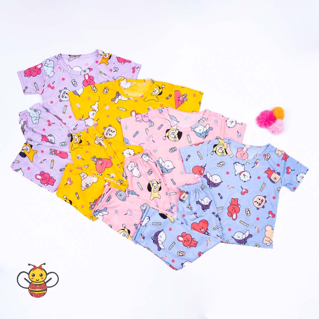 BEE - Setelan Anak Unisex / Set Baju Pendek &amp; Panjang / Kaos Anak Motif Karakter (usia 1-6 tahun)