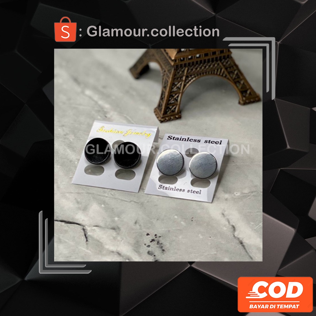 [COD] Anting Tusuk Telinga Titanium Model Bulat 12mm Hitam/Silver Pria Model Kpop/Punk - Perlu Lubang Tindik