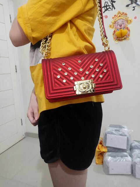 SQR0861 TAS CHANEL BOY JELLY MATTE MUTIARA CHEVRON JELLY BAG TAS BRANDED BATAM TAS PESTA MEWAH