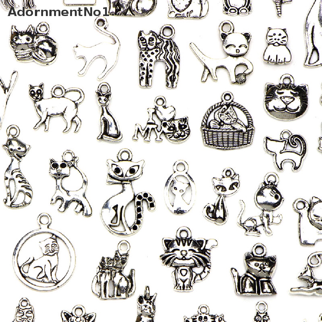 (AdornmentNo1) 42pcs / lot Liontin Bentuk Kucing Warna Silver Gaya Vintage Untuk DIY Perhiasan