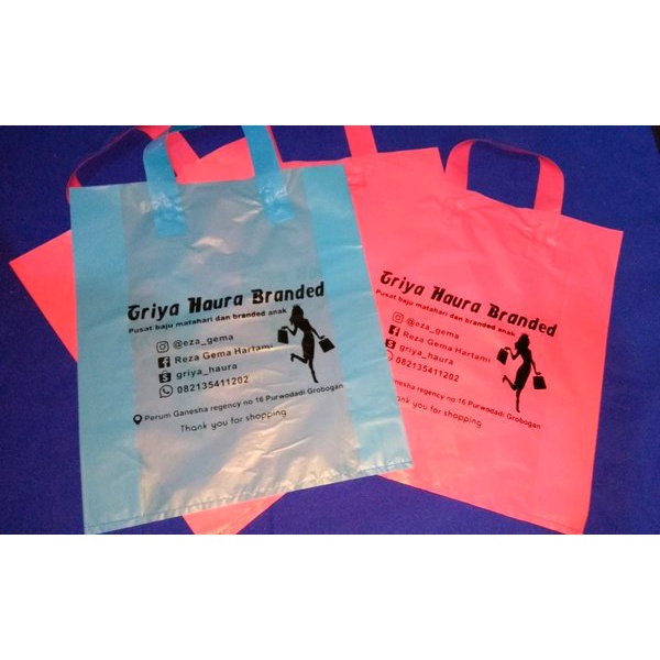 Sablon Plastik murah tas Handle 25x28/sablon softhandle/sablon plastik tas handle/sablon custom mura