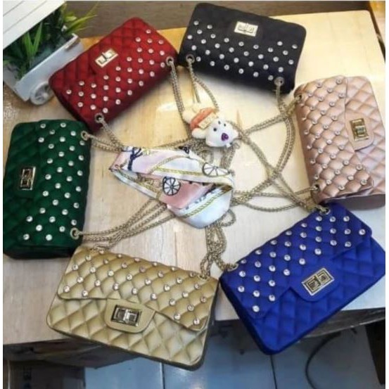 Tas Jelly Diamond free boneka dan syal ukuran 22cm dan 18 cm