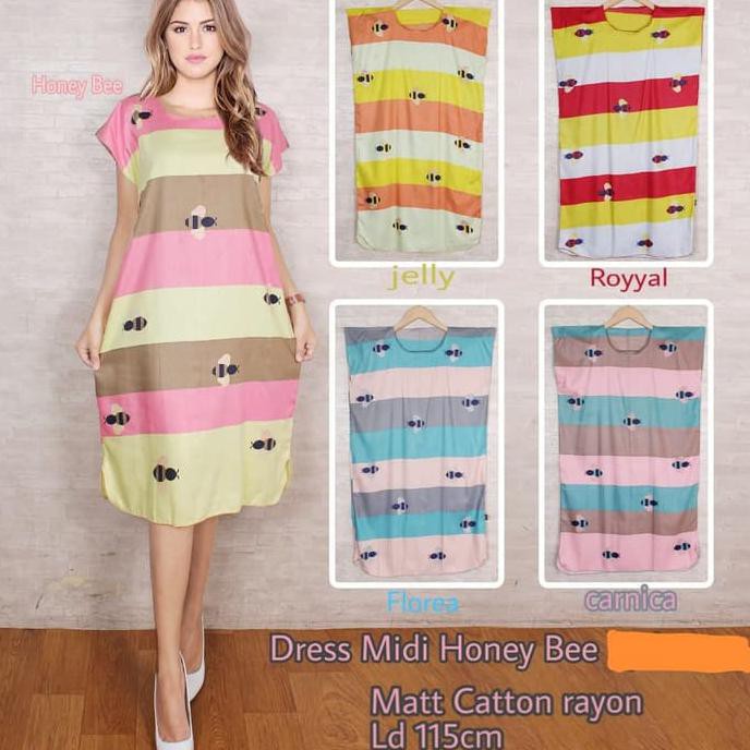 Baru Daster Midi/Baju Tidur Wanita Dress Motif Murah/Midi Rayon Honey Bee - Royyal