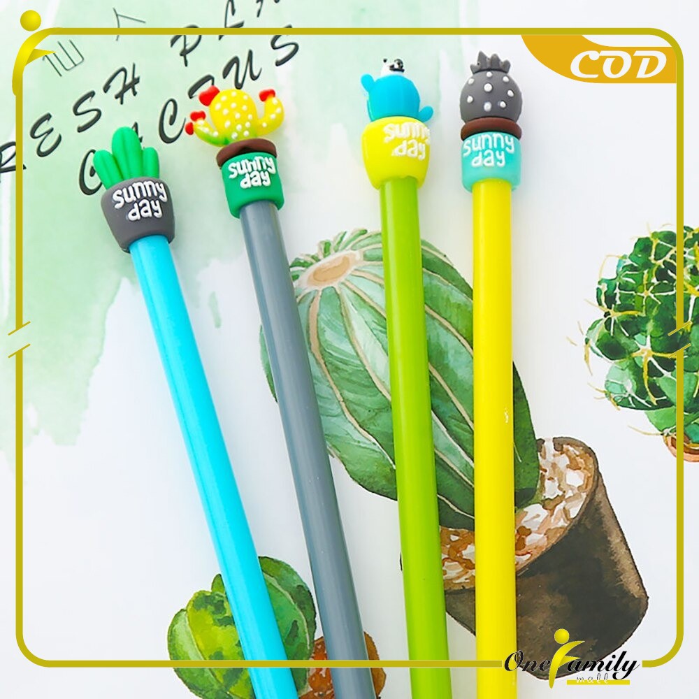 ONE-A16 Pulpen Gel Karakter Kaktus / Pena Kaktus / Bolpen Gel / Pulpen Lucu Unik Bentuk Pot Kaktus-8