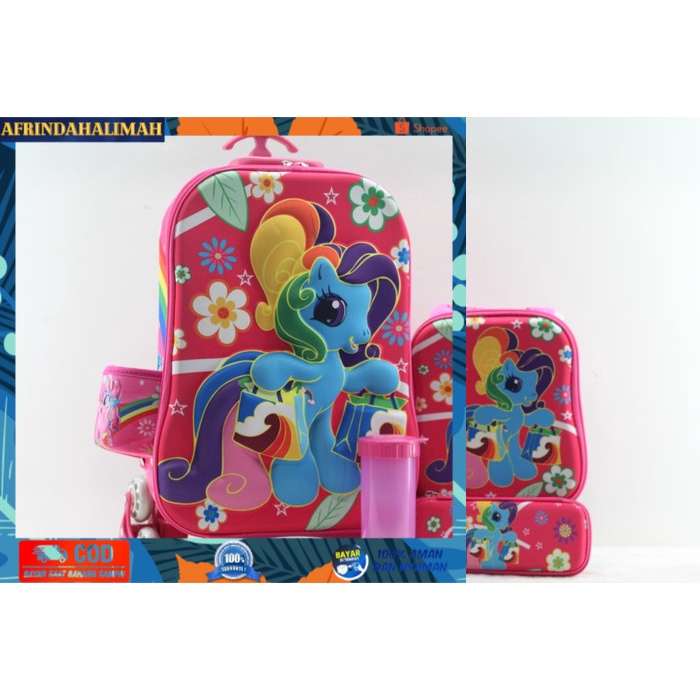 

[TERBARU] Troli Set Anak 4Roda Kitty Little Pony Botol minum tas sekolah Pink