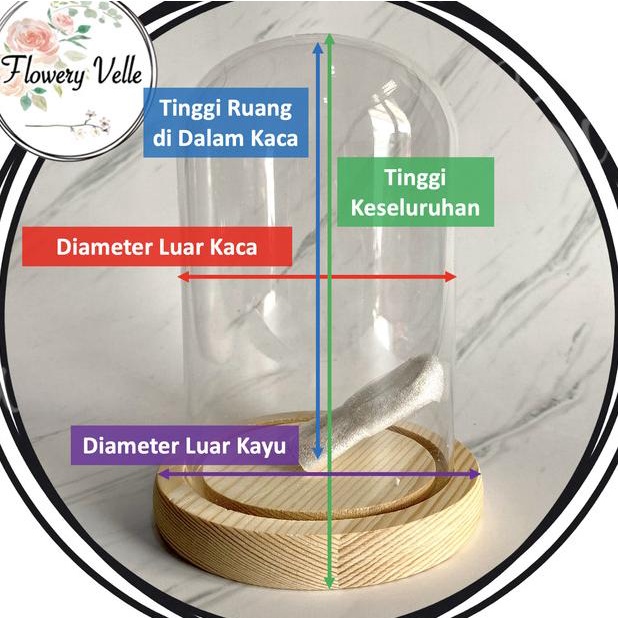 KUBAH KACA GLASS DOME BESAR KOSONG GLASSBOX CONTAINER DISPLAY BOX