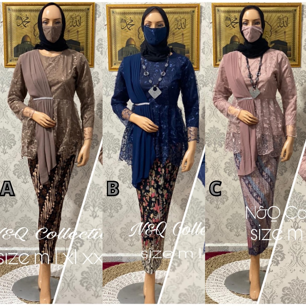 Setelan Kebaya Modern Tulle / Tille Aurora Selendang Aneka Pilihan Warna