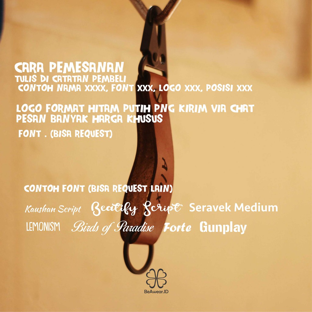 Gantungan Kunci Kulit Asli Leather Key Chain Snaphook Carabiner Free Tulis Nama