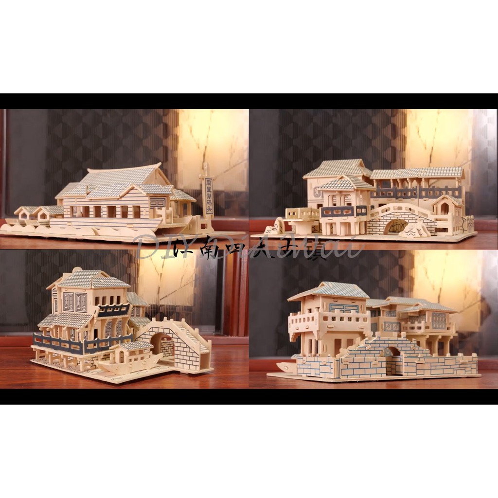 Puzzle 3D DIY bahan kayu model tempat rumah Jiang Nan cina/ mainan PUZZLE