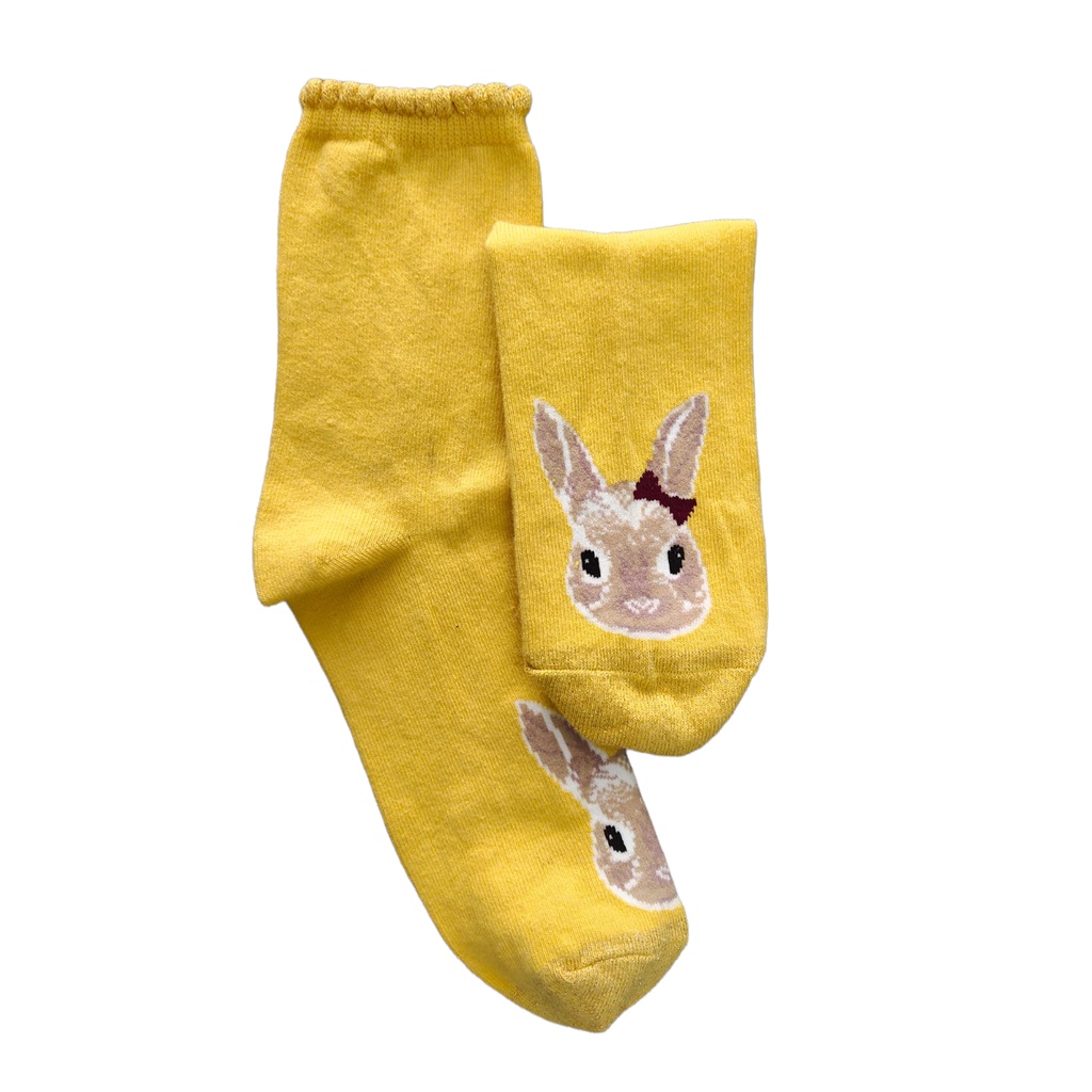 Kaos Kaki Motif Lucu-Lucu / Buah / Snack / Christmas / Snoopy / Leopard BEBAS PILIH (EXPT)-E44 Rabbit Yellow
