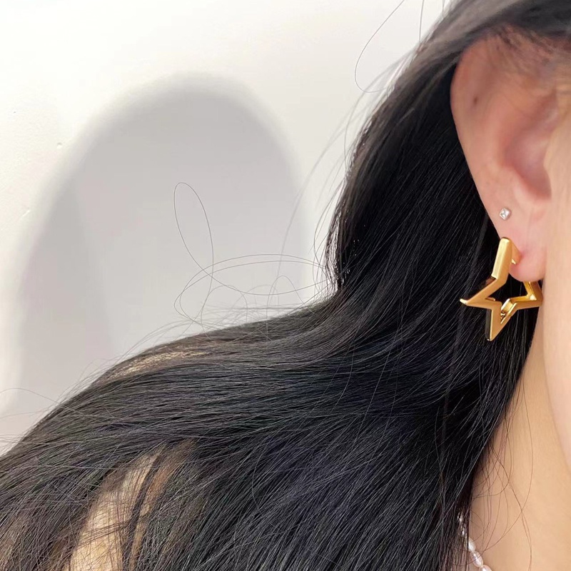 Roselife 1 Pasang Anting Tusuk Gantung Bahan Sterling Silver 925 Desain Bintang Hollow Gaya Punk Untuk Wanita