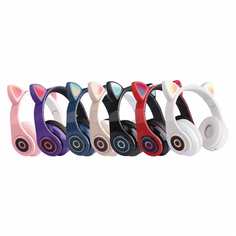 B39- Headset Headphone Cat Ear Telinga Kucing Wireless Bluetooth LED