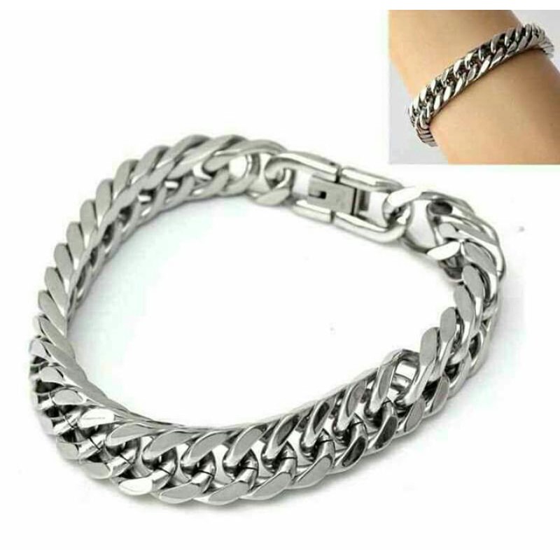 GELANG RANTAI WARNA SILVER LEBAR 6 . 8 . 10 . 12 mm