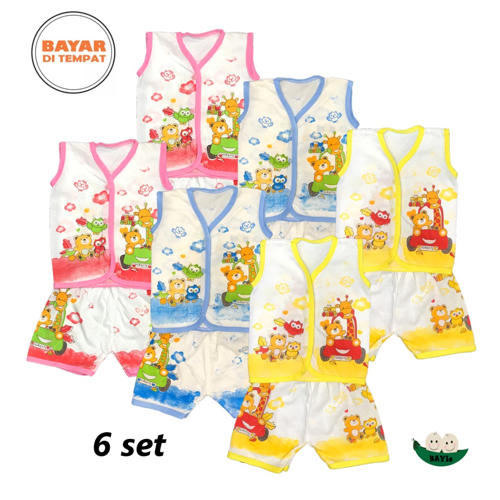 BAYIe - 6 SET Setelan Baju Bayi Buntung+Celana Pendek MELODY  New Born umur 0-3 bulan