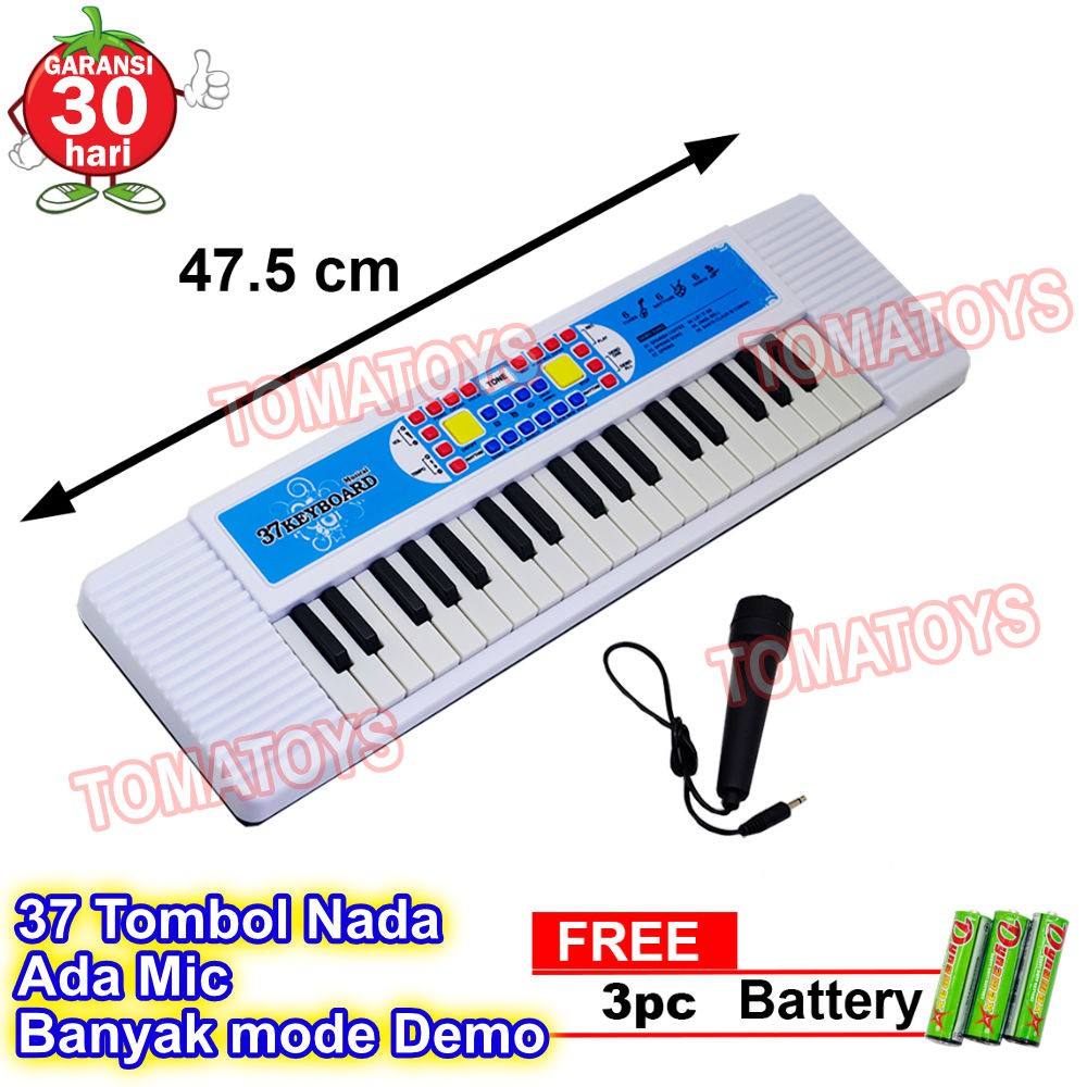 Tomatoys Mainan Musik Electronic Keyboard Piano BX1644 Karaoke 37 Tombol Nada Notes + Free 3 Baterai