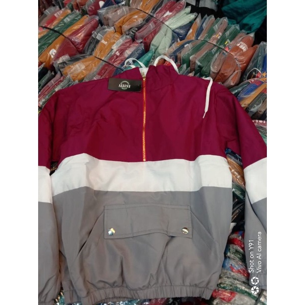jaket parasi tipis cewek model korea punya kantong doraemon