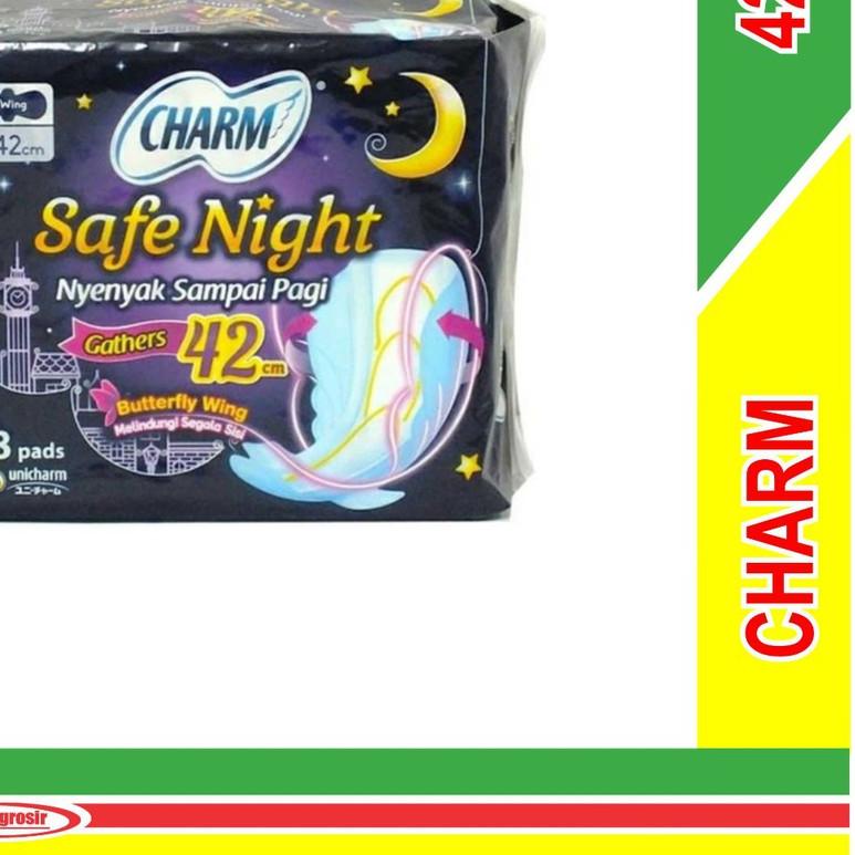 ❉ CHARM / Safe Night / 42 cm isi 8 pads / CHARM 42 cm isi 8 pads / Pembalut ✷
