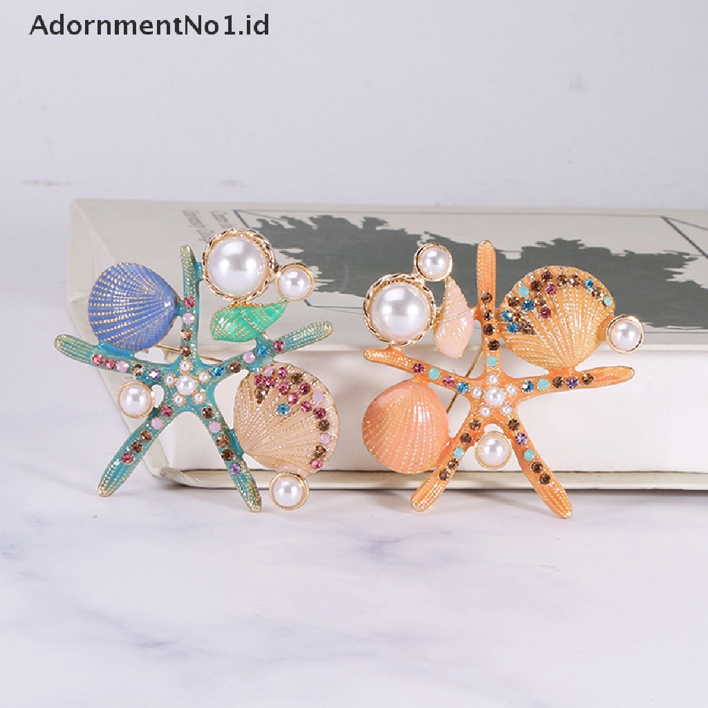 (AdornmentNo1) Pin Bros Bintang Laut + Kerang Hiasan Mutiara + Berlian Imitasi