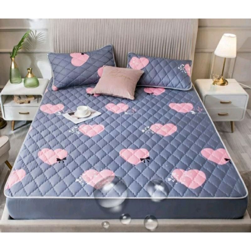 Sprei Sultan Waterproof anti ompol anti tahan air size 90x200 Seprei Adem full Karet ukuran 120x200-Abu love
