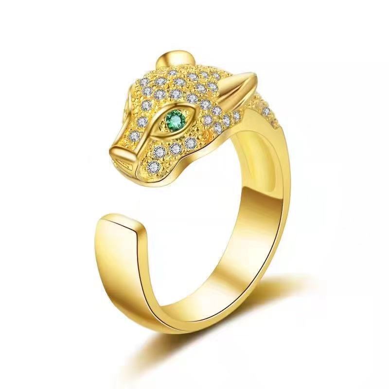 Cincin Model Kepala Leopard Aksen Berlian Untuk Pria Dan Wanita