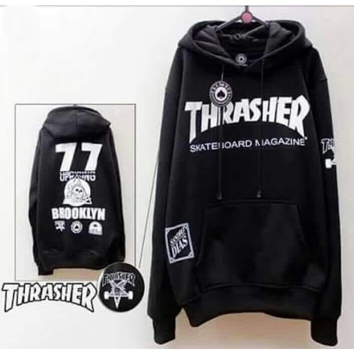Promo JAKET THRASHER SKATEBOARD 77 HITAM BUKAN PARASUT PARKA BOMBER Murah