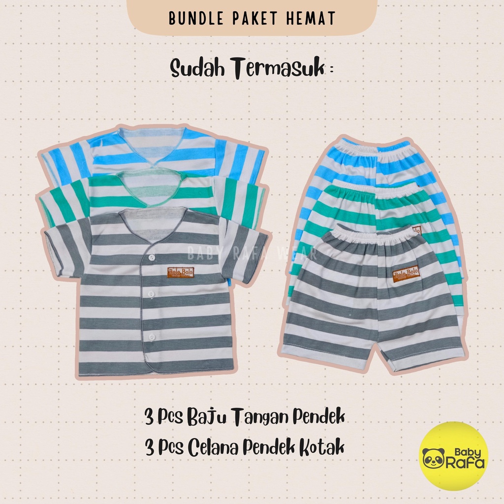 9 Stel / 18 pcs Paket Hemat Setelan Baju Bayi STRIPE SERIES merk SNI BOLO - BOLO