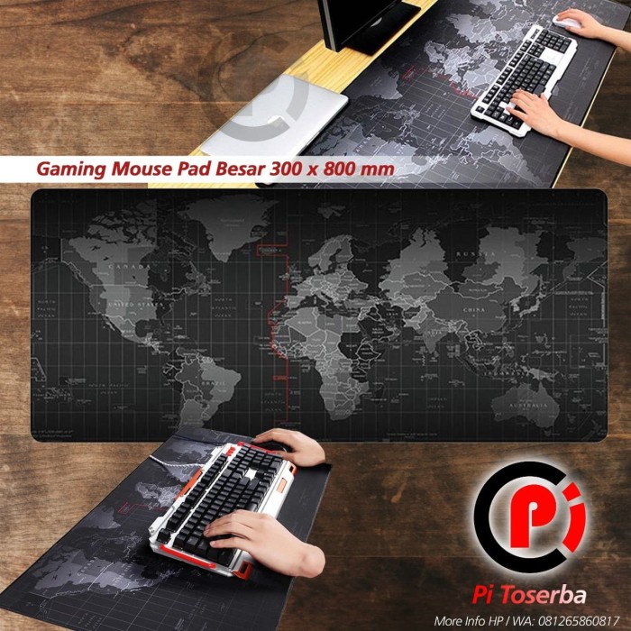 Taffware Gaming Mouse Pad Desk Mat Motif Peta Dunia ukuran 30 x 80 cm