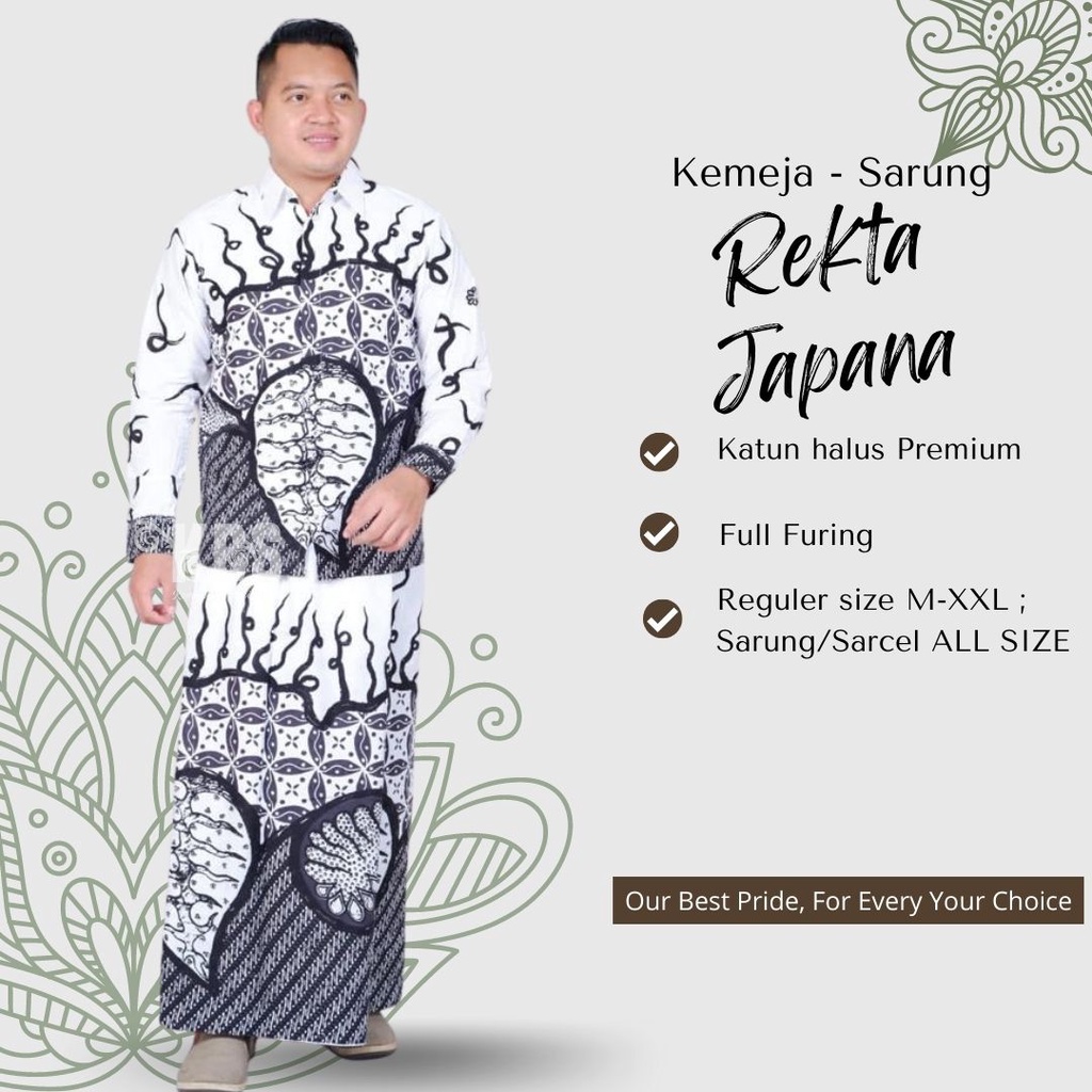 Set Sarkem Koko Muslim Pria Lengan Panjang Lapis Furing Batik Rekta Japana Bahan Katun Premium