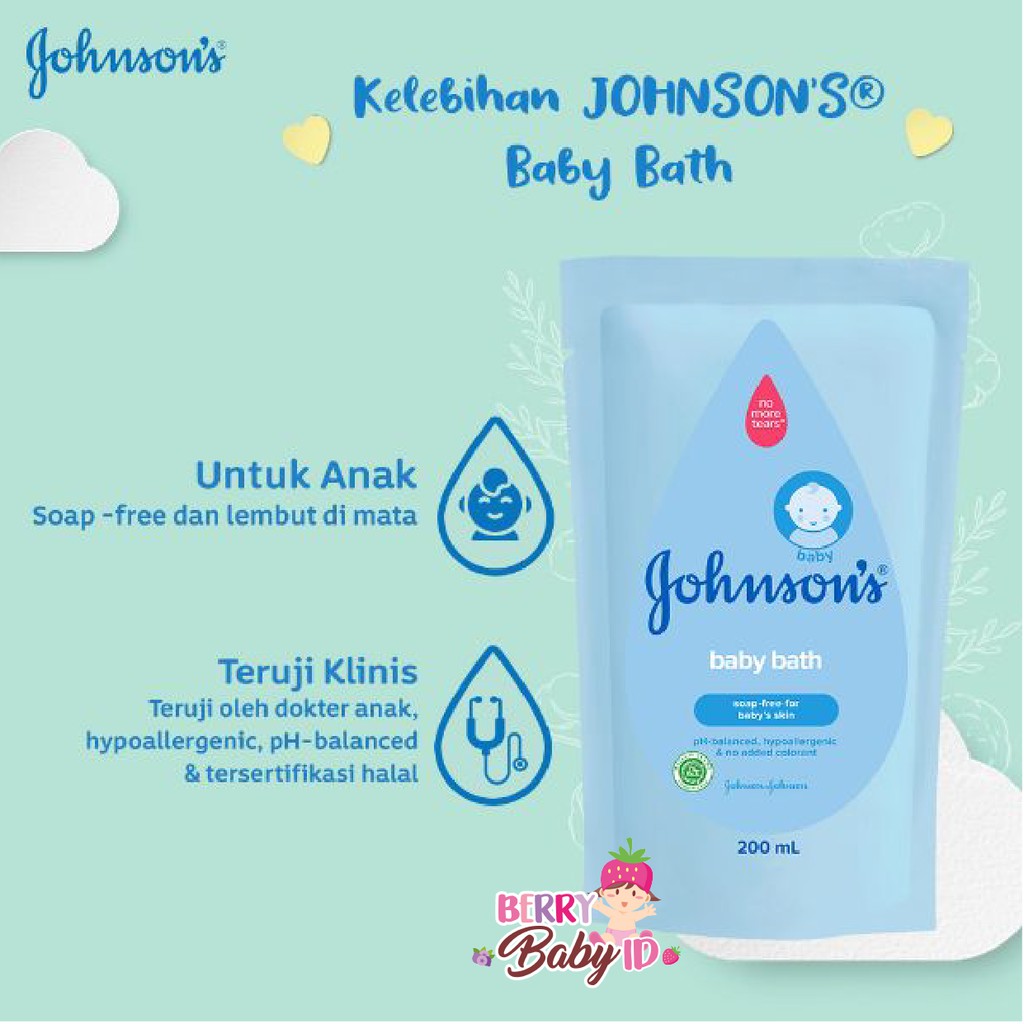 Johnson's Baby Bath Blue Sabun Cair Bayi Johnsons Refill Pack 200 ml Berry Mart