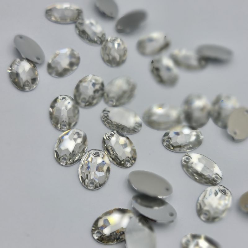 DIAMON RESIN KRISTAL MOTIF OVAL UK. 9X18 PUTIH BENING KUALITAS PREMIUM KILAU PER LUSIN