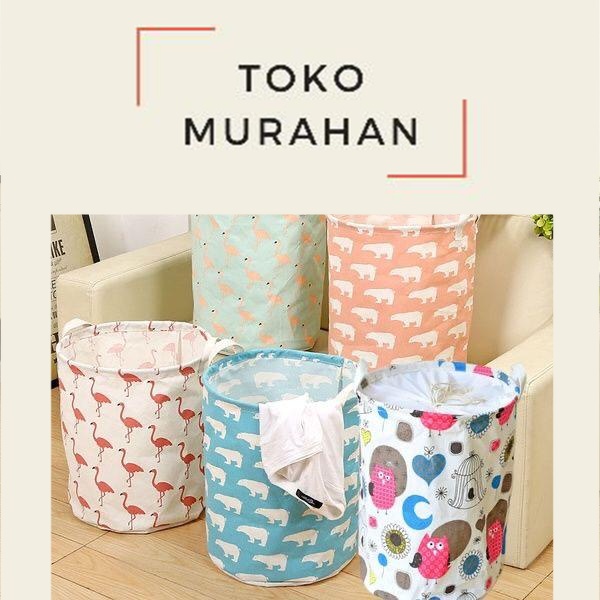 KERANJANG BAJU LAUNDRY - KERANJANG CUCIAN PAKAIAN KOTOR BASKET KERANJANG BULAT - LAUNDRY BAG MOTIF