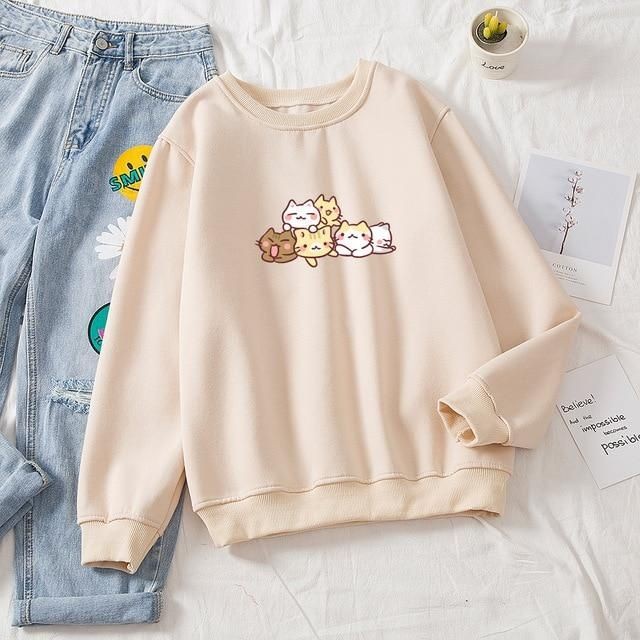 CREWNECK WANITA KITTIES PULLOVER - SWEATER TEBAL PREMIUM