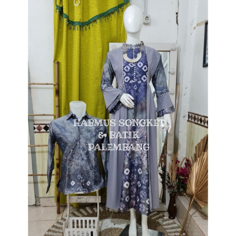 Gamis jumputan palembang asli tenun sutra silk premium