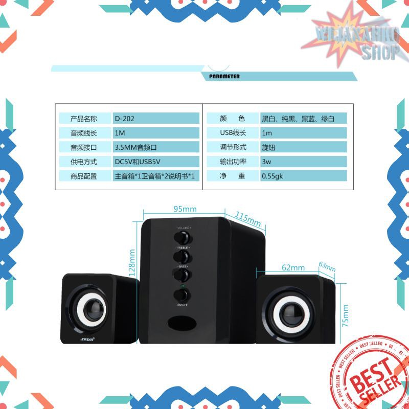 TAFFWARE Sada D-202 Speaker Stereo 2.1 with Subwoofer &amp; USB Power - Black