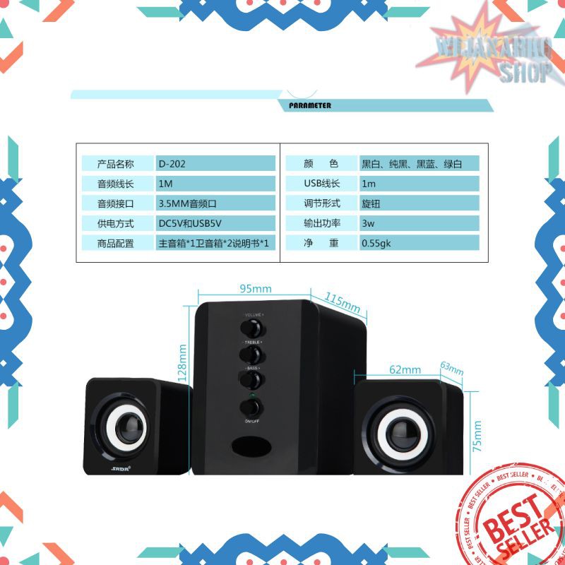 TAFFWARE Sada D-202 Speaker Stereo 2.1 with Subwoofer &amp; USB Power - Black