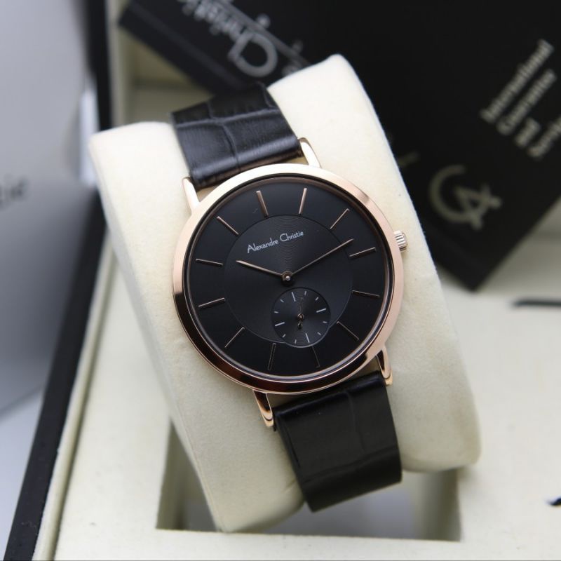 JAM TANGAN WANITA ALEXANDRE CHRISTIE ORIGINAL AC. 8575LS HITAM ROSEGOLD
