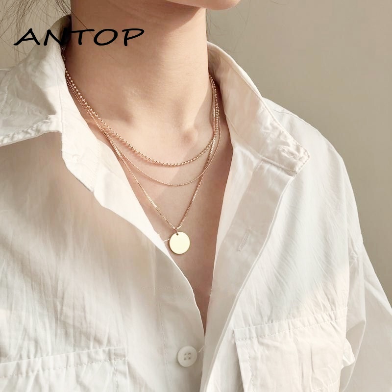 Korea Fashion Multilayer Liontin Kalung Wanita Emas Choker Perhiasan Aksesoris ANTOP