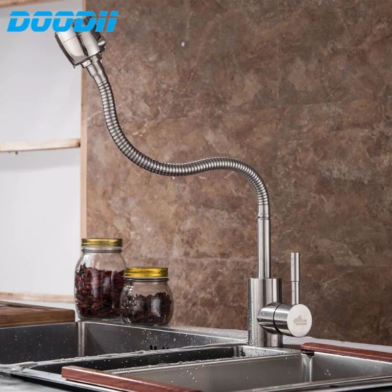 Kran kitchen sink Stainless SUS 304 Fleksibel keran bak cuci piring Dapur wastafel Meja dan Dinding fleksibel dan pipa