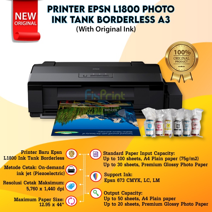 Epsn Printer L1300 L1800 Dengan Tinta 664 673 Fungsi Print Saja A3+