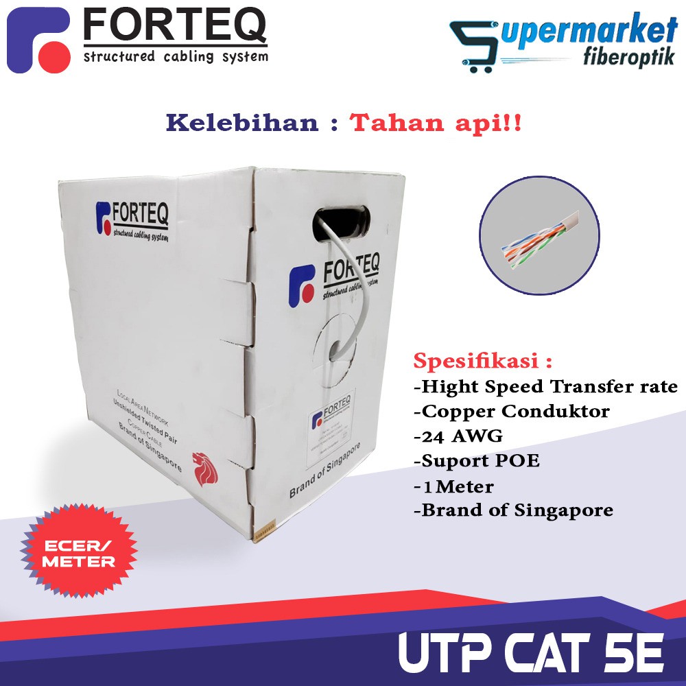 Kabel UTP CAT5e Ecer permeter Kabel LAN UTP CAT5e Full Copper Ecer-Meter Merk FORTEQ kabel ANTI API