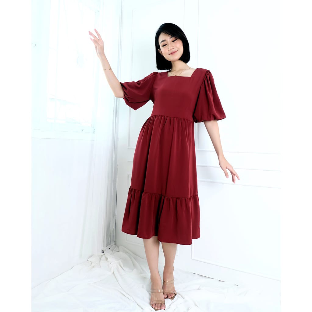 IL - Dinar Puff Dress Korea Vintage Terusan / Dress Wanita Puff Ruffle Korean Style