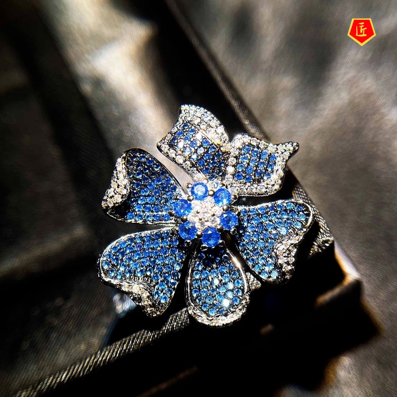 [Ready Stock]Light Luxury Micro-Inlaid Diamond Three-Dimensional Flower Ring