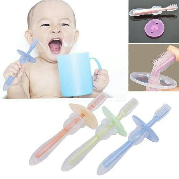 Sikat Gigi Bayi Bahan Silicone - Sikat Bayi Dengan Stopper BPA Free - Sikat Lidah dan Gusi Anak