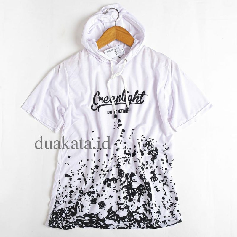 BAJU KAOS PRIA COWOK MOTIF TERBARU HOODIE GREENLIGHT WHITE