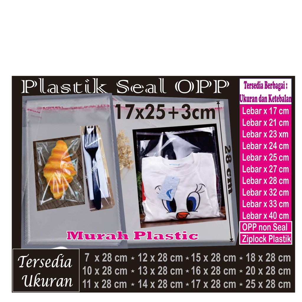 Plastik OPP 17 x 25 isi 100 pcs + lem/undangan/roti/souvenir/dll