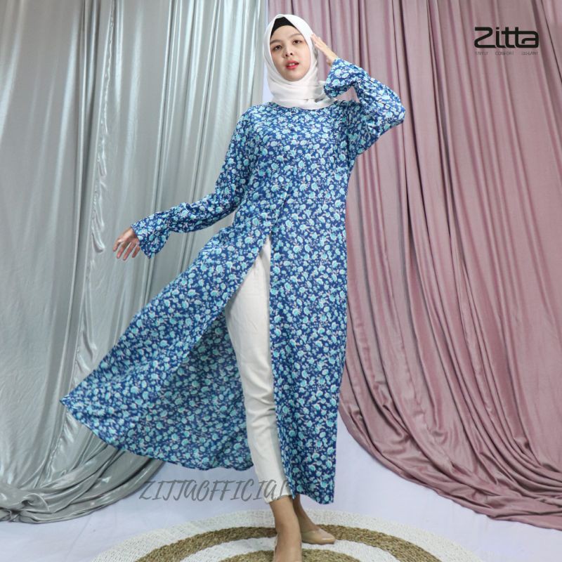 Outer Casual Flower Sky Blue //outer panjang//outer bunga//outer motif //outer kancing//zitta