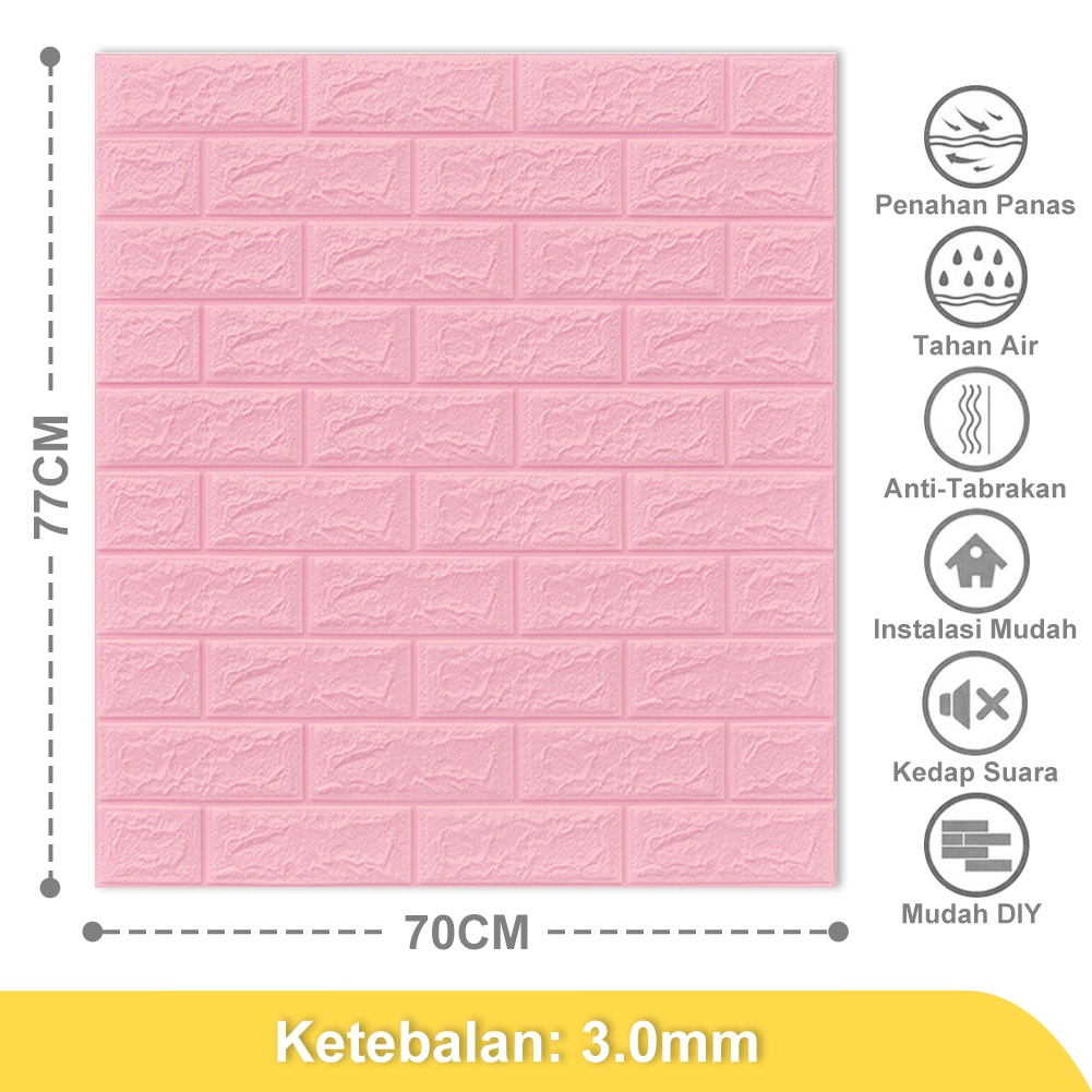 Wallpaper Dinding Foam 3D Dekor Kamar Motif Batu Bata Wallpaper High Quality-Pink(3mm)